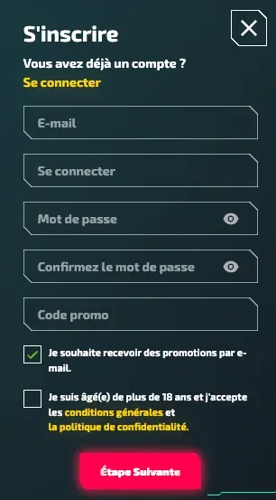 Formulaire inscription Casinozer